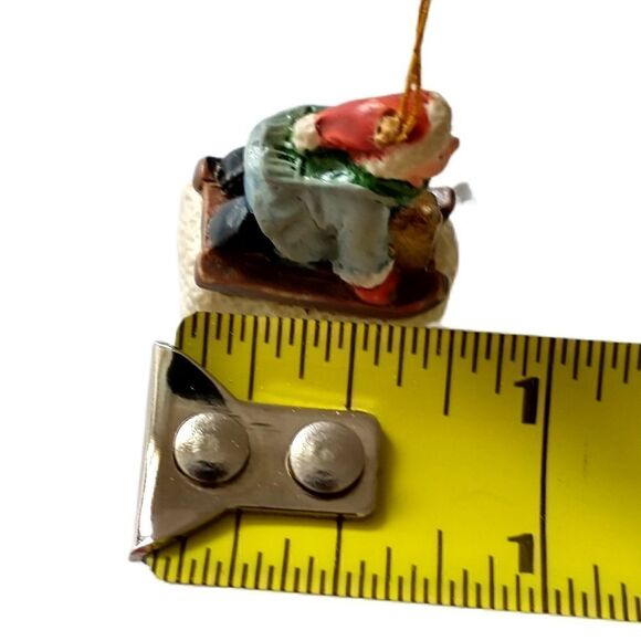 Vtg Micro Mini Boy Sledding Ornament Victorian Style Christmas Christmas Tree. - Picture 2 of 12